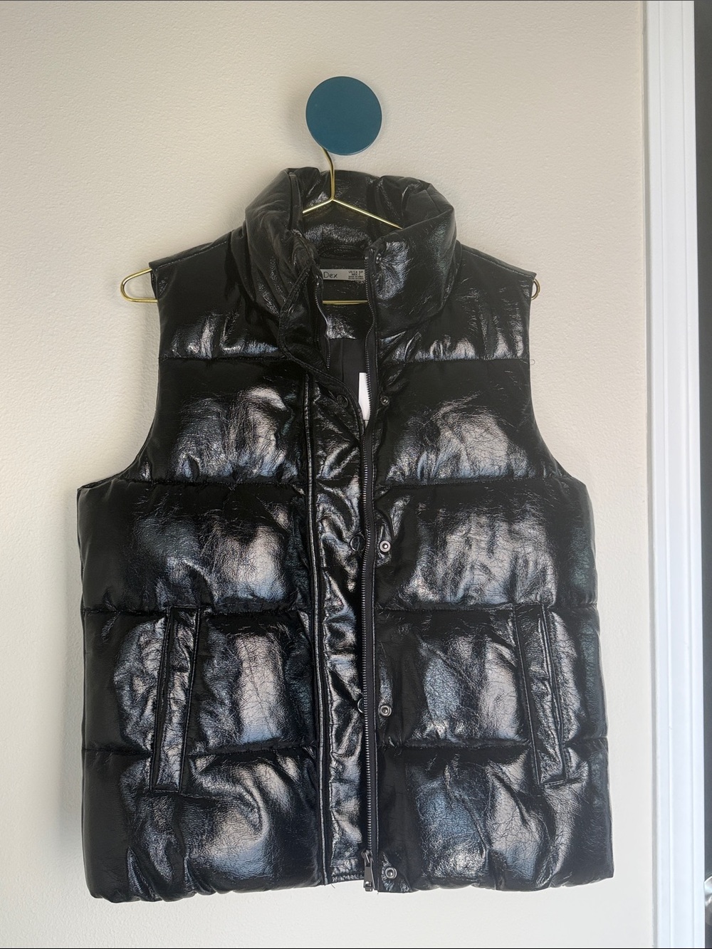 Dex Black Gloss Quilted Puffer Vest